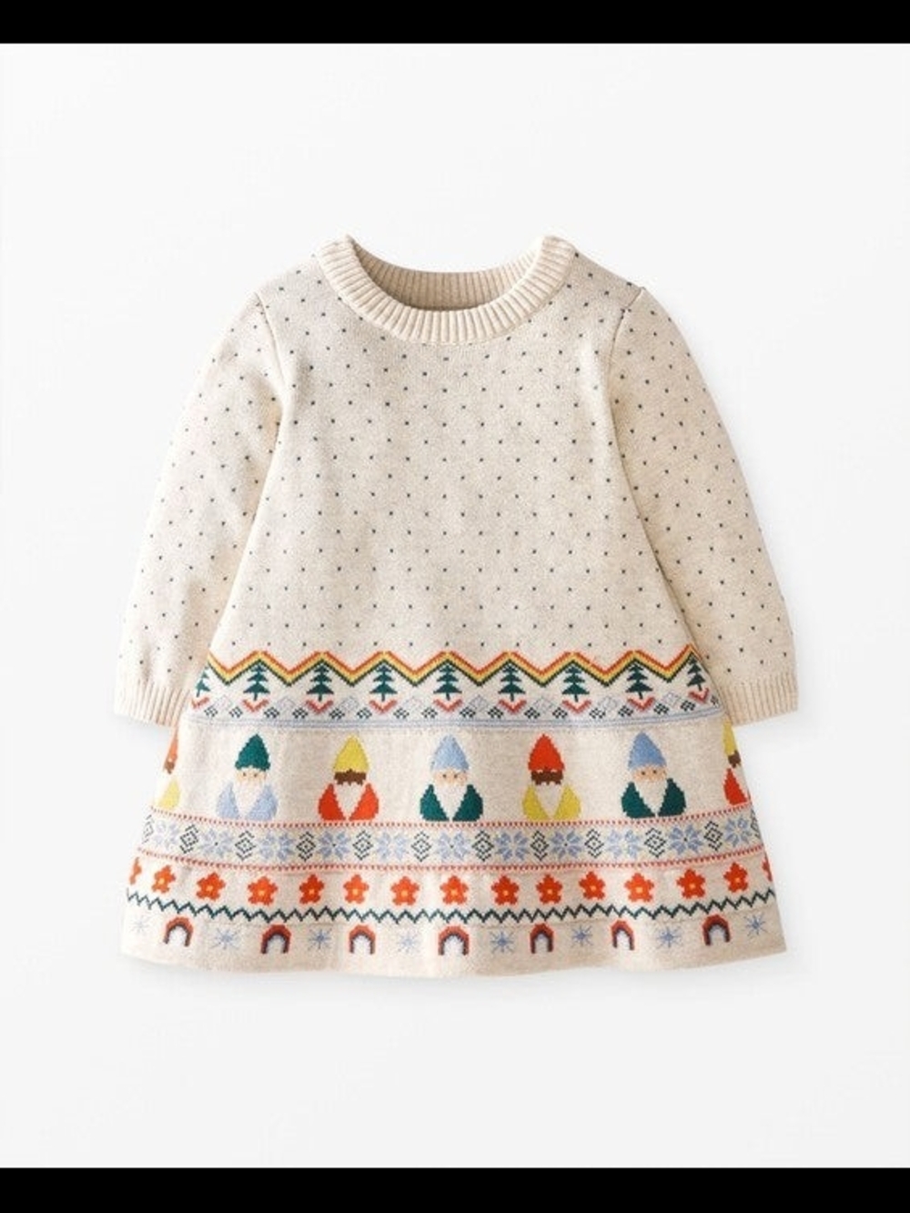 Hanna Andersson Cream Knit Dress with Multicolor Gnome Border